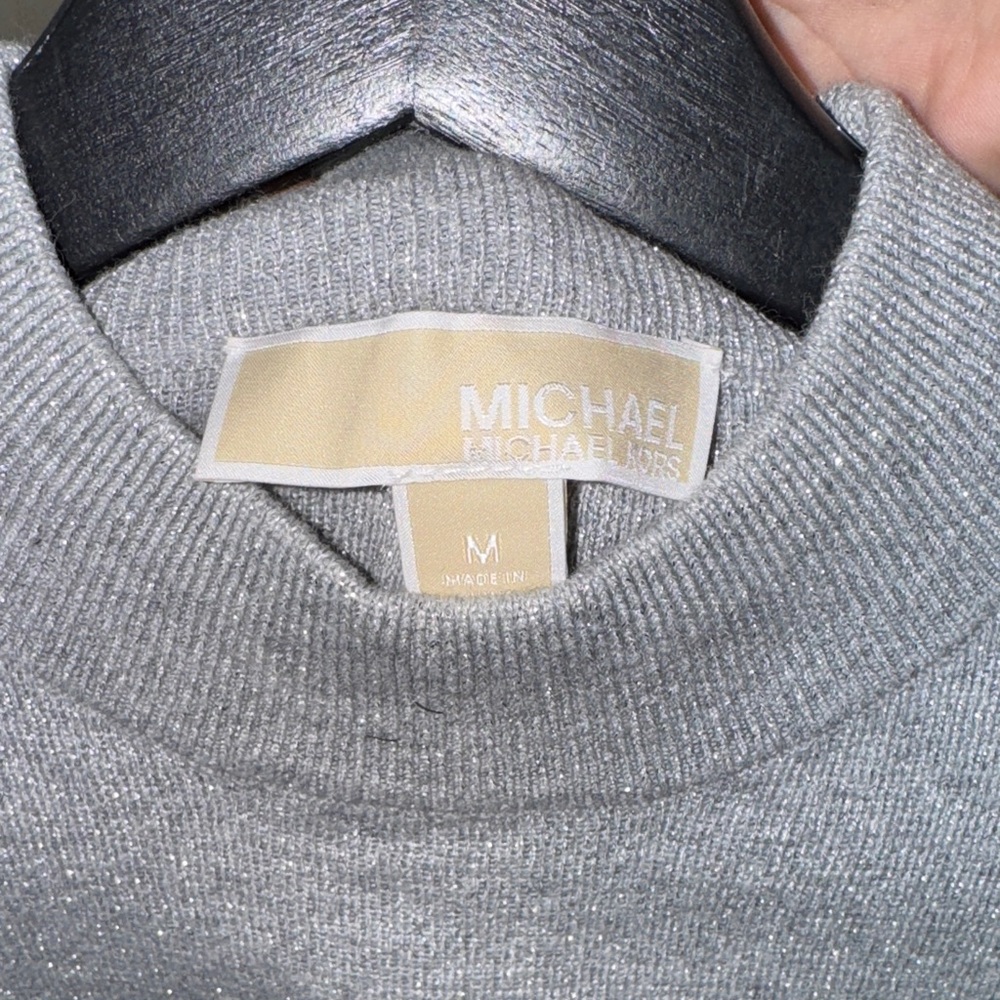 Michael Kors Women's silver on gray Off-the-Shoulder Sweater - Picture 7 of 7
